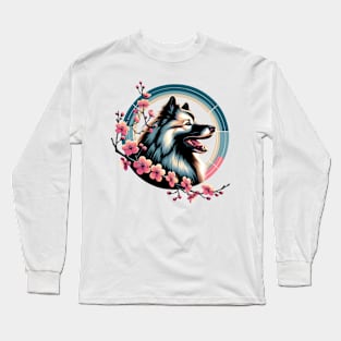 Keeshond Radiates Joy Amid Spring Cherry Blossoms Long Sleeve T-Shirt